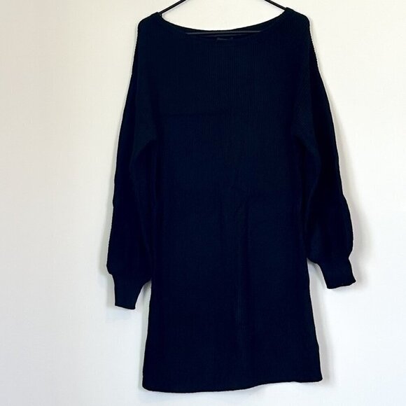 NWT Halogen Black Boatneck Puff Sleeve Sweater Dress - Size: Small - Picture 2 of 7